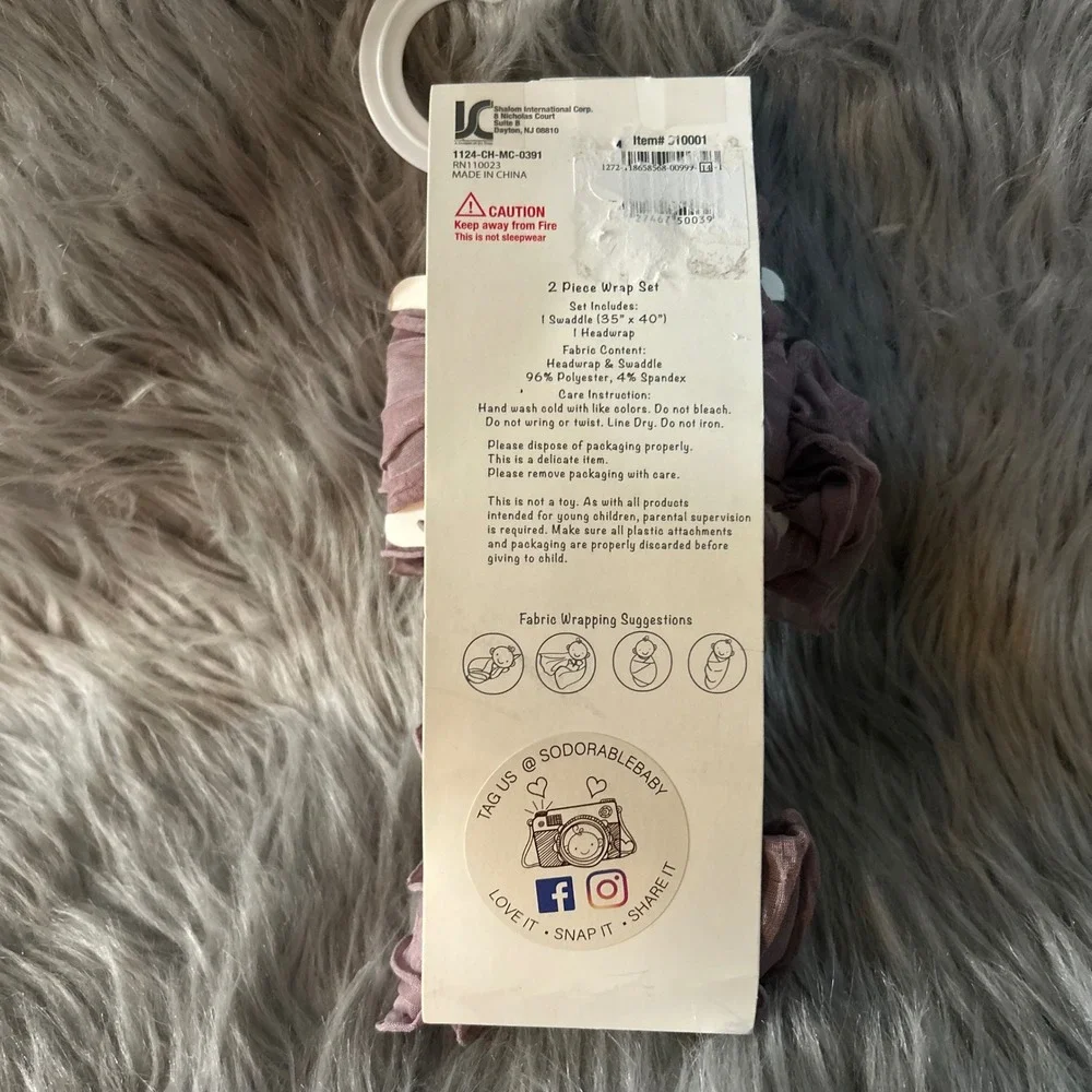 So Dorable Baby Headwrap & Swaddle 2 Piece Set Purple Size 0-6 Months Super Soft